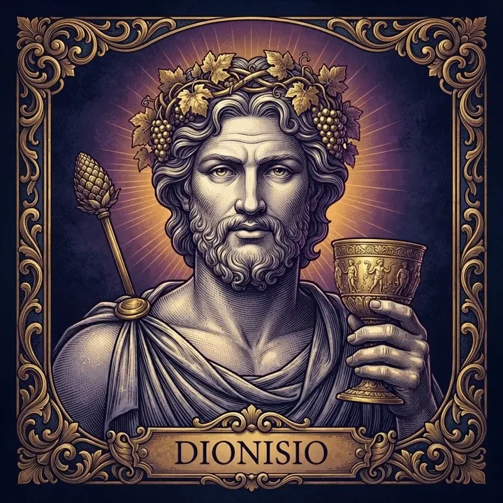 Efigie ilustrada de Dionisio, Señor de la Transformación