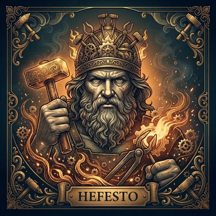 Efigie ilustrada de Hefesto, Forjador Divino