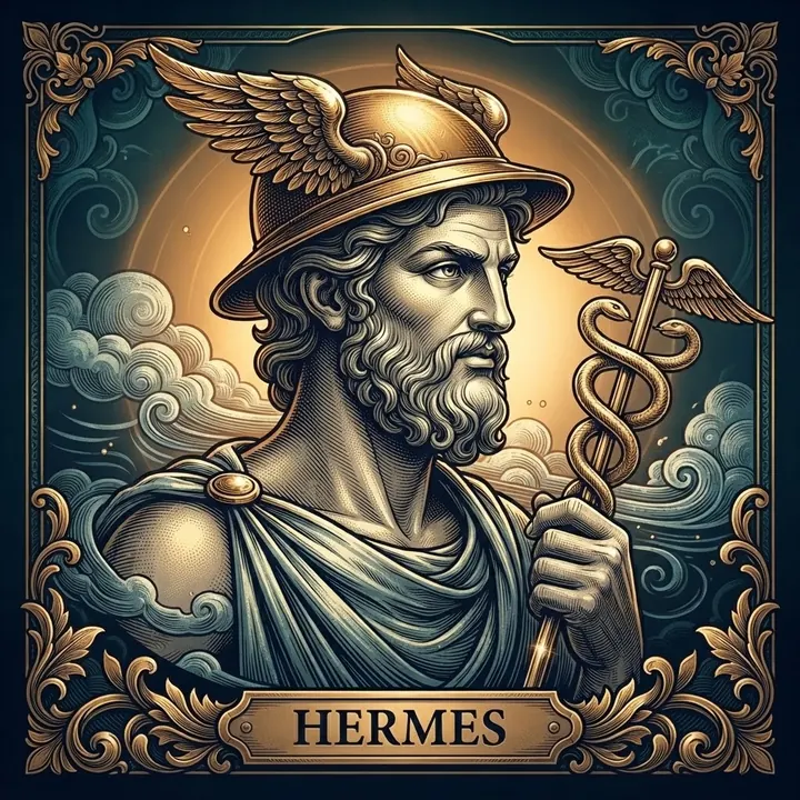 Efigie ilustrada de Hermes, Mensajero de los Dioses