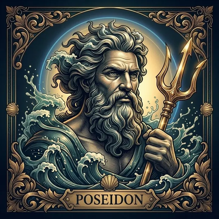 Efigie ilustrada de Poseidón, Señor de los Mares